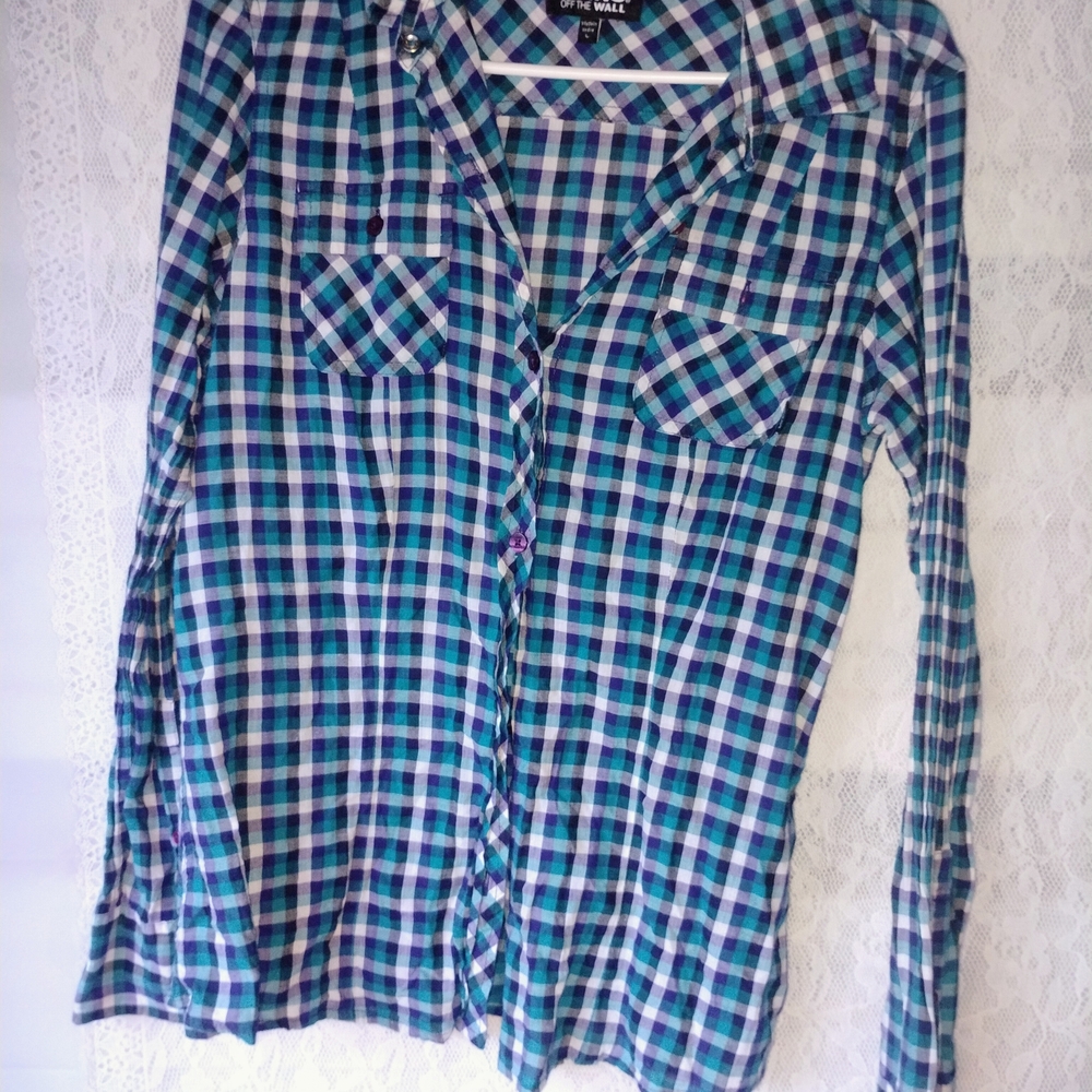Vans Purple and Teal Plaid Shirt Sz L